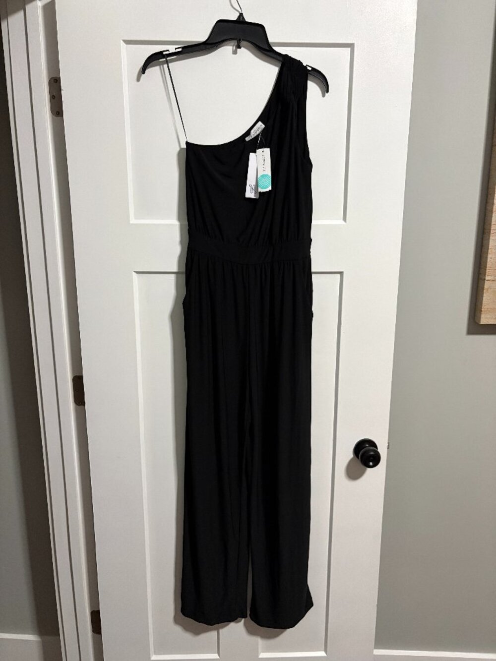 Kaileigh Luna One Shoulder Knit Jumpsuit Romer Black sz Small S